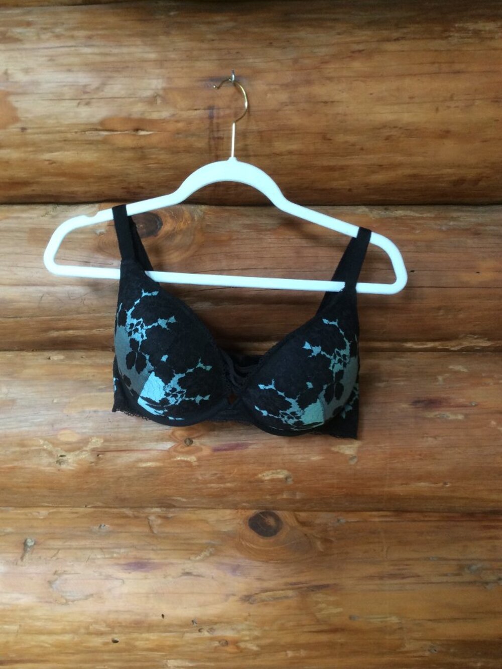 Torrid Curve Aqua & Black Floral Lace Push-Up Underwire Coquette Bra Size 40D